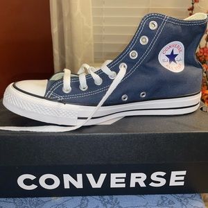Navy Blue Chuck Taylor All Stars. Women’s size 10.5, Men’s 8.5. NEW in box.